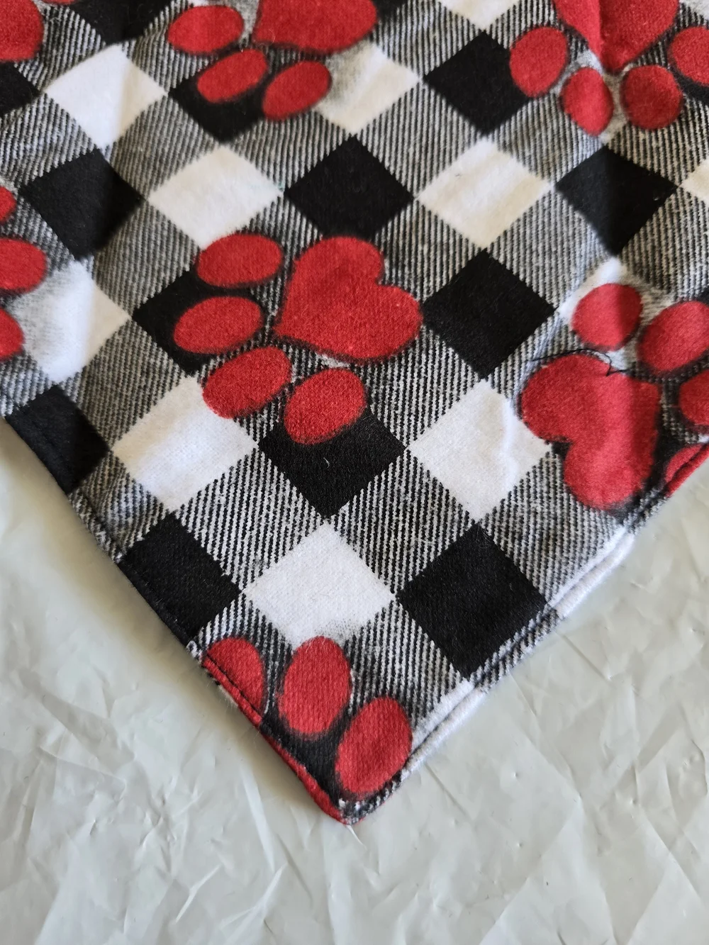 Plaid Paw Print Dog Bandana - Red and Black New Medium Up To 50 Lbs